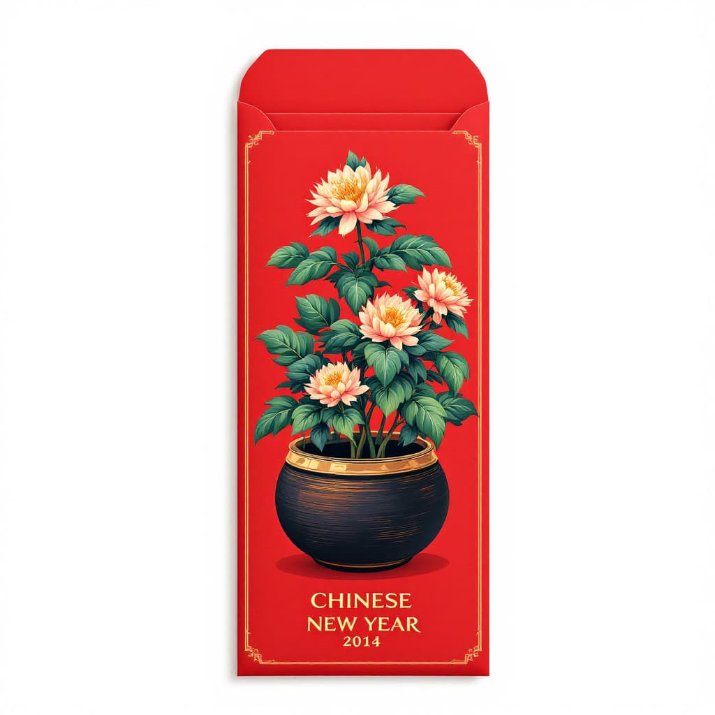 AI generated: A red envelope cover with the words "CHINESE NEW YEAR" written in gold foil, featuring an illustrati...