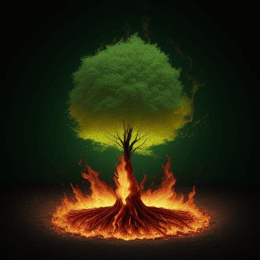AI generated: A green tree burning with fire