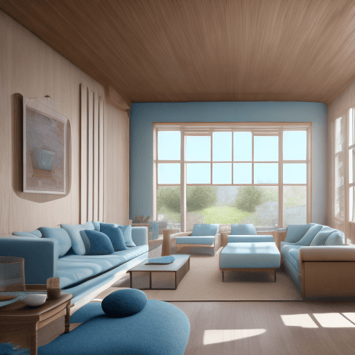 AI generated: High resolution photography interior design, dreamy sunken living room conversation pit, wooden floo...