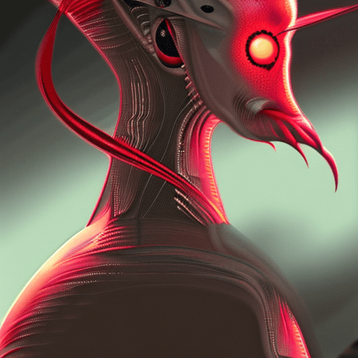 AI generated: alien creature, red, eyes growing on creature, spindly ; high detailed artwork by ilya kuvshinov ; s...