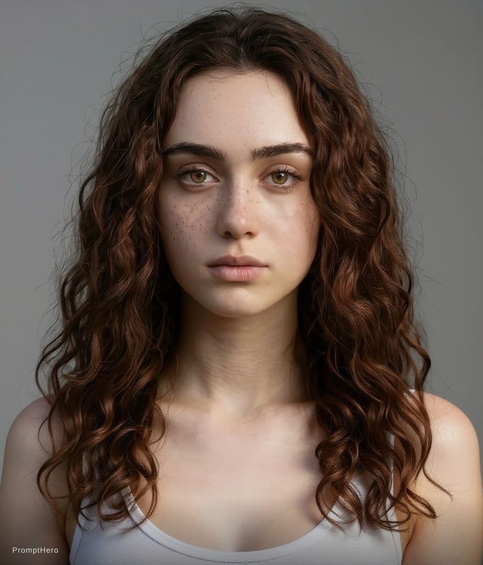 AI generated: A portrait of a young Caucasian woman, appearing to be in her late teens or early twenties, is prese...