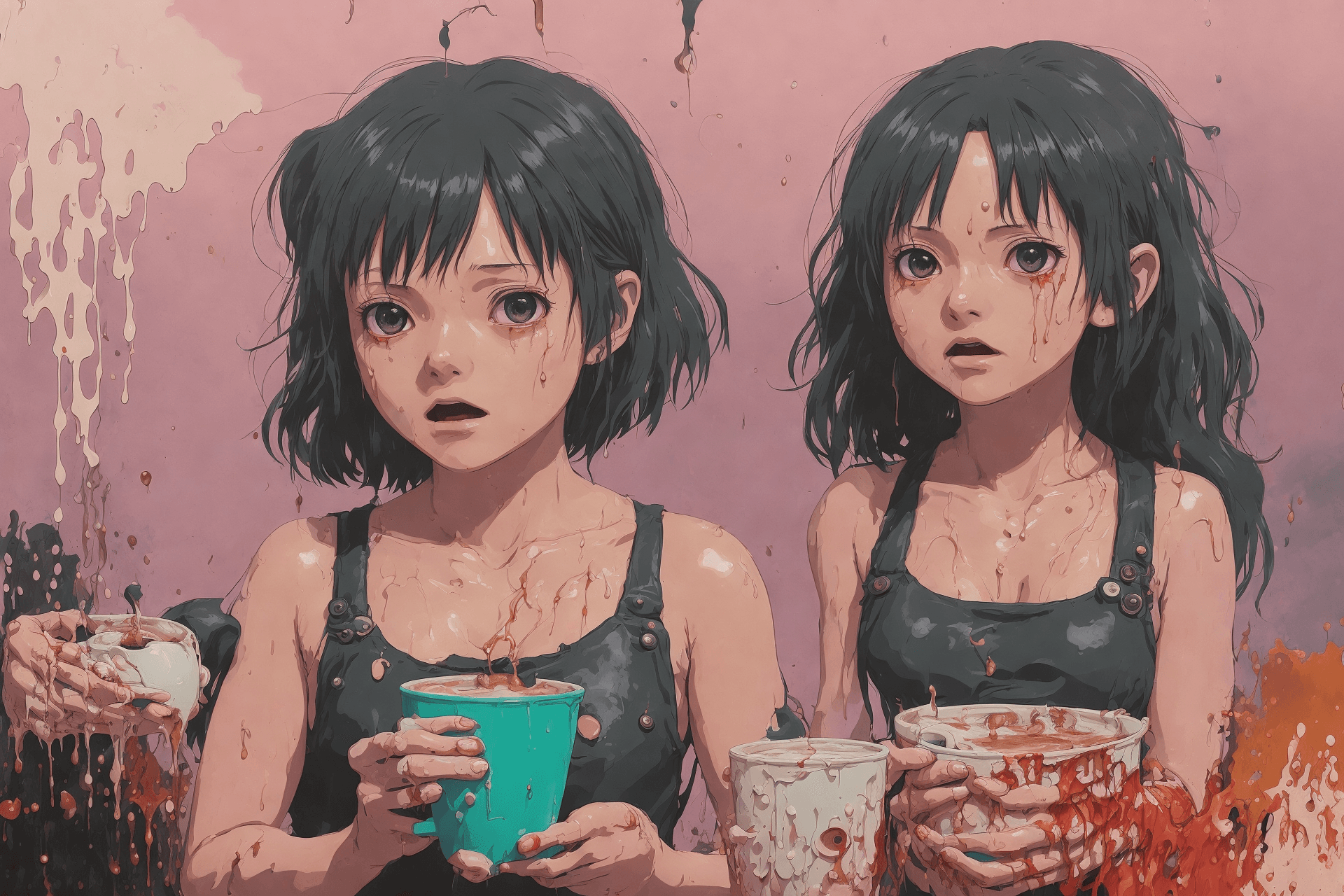 AI generated: Little Witch wonders at Magic, Impactful composition, dripping, neon, coffee, heat splash, paint acr...