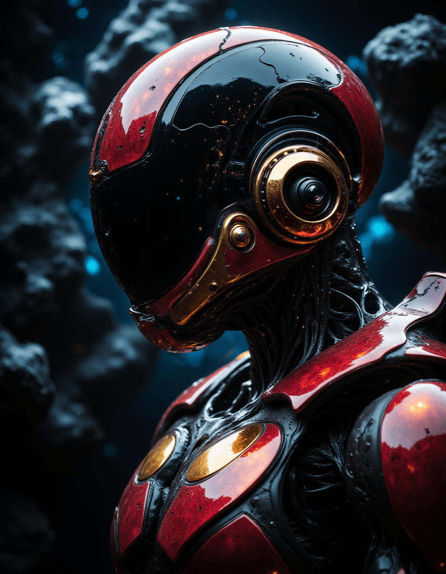 AI generated: Underworld robot with a reflective helmet, in the style of Halo Master Chief armor, photorealistic, ...