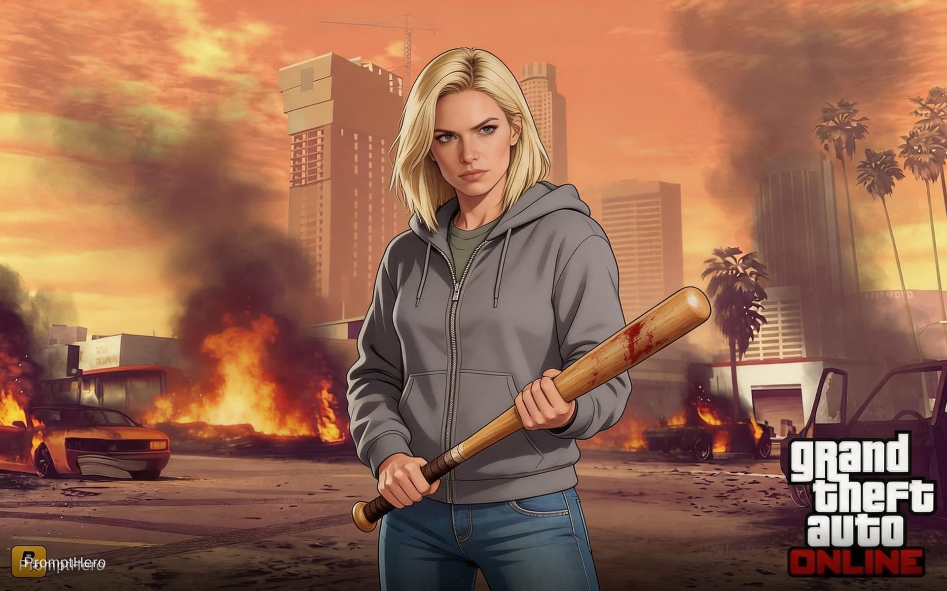 AI generated: a single blond women with a baseball bat