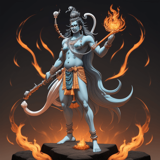 AI generated: Lord Shiva, Indian mythology, one piece character, symmetric body, wielding a trishula, full body, e...