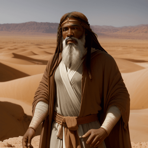 AI generated: cinematic photo of Moses, a breautiful young man of 30 years old, in zin desert 2500 years ago weari...
