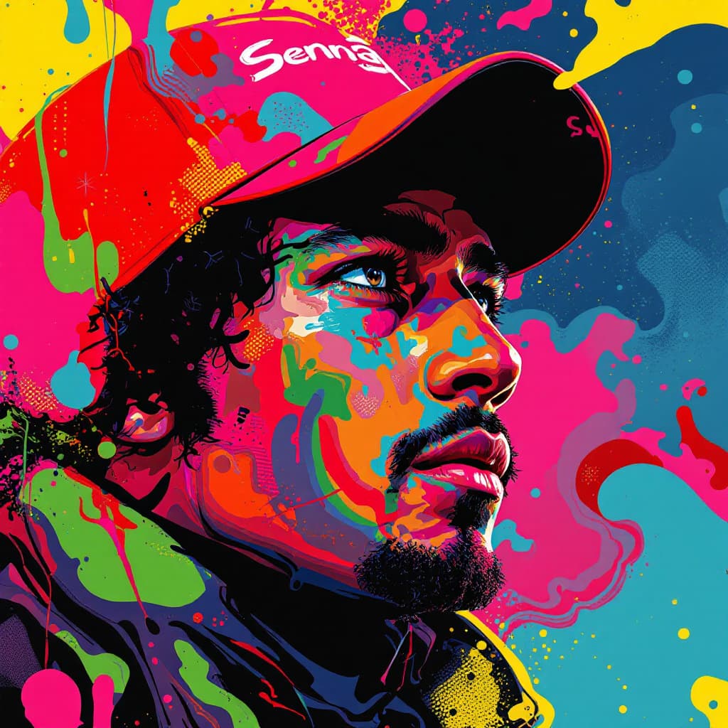 AI generated: create a portrait of Ayrton Senna with Brazilian Phonk Art is a creative fusion that blends the aest...