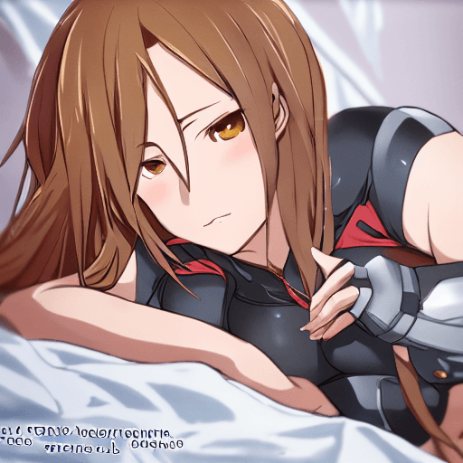 AI generated: Anime visual key of Asuna | lying in bed | detailed gorgeous face!! | fat belly | full body | skimpy...