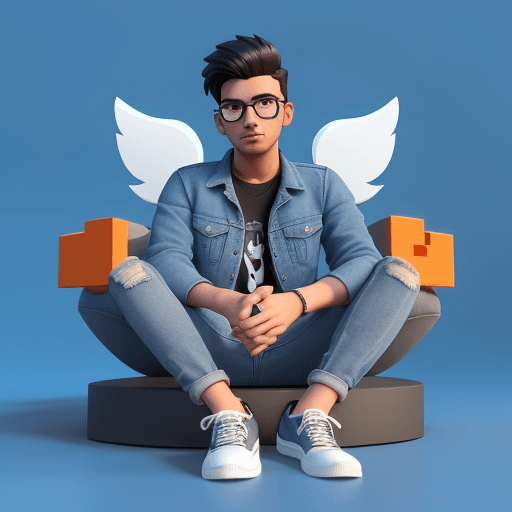 AI generated: Create a 3D illustration of an animated character sitting casually on top of a social media logo "na...