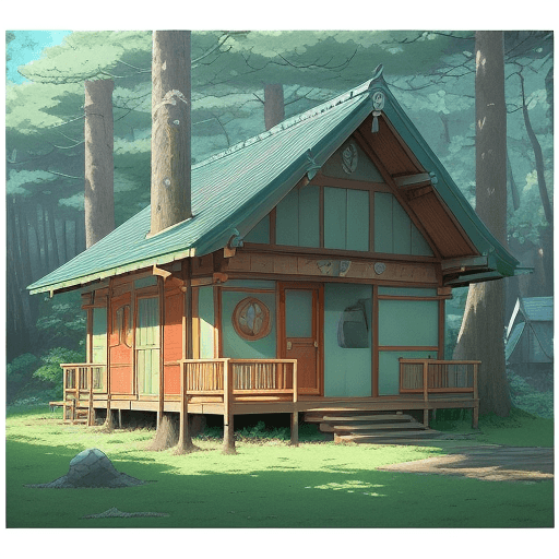 AI generated: anime illustration small house with simple furnitures in the morning with background forest, anime s...