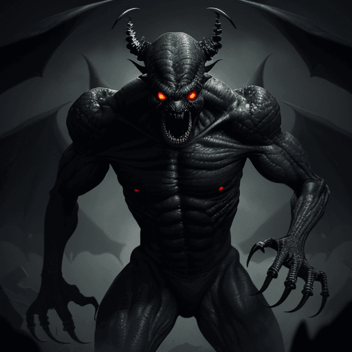 AI generated:  high quality foto of a black dangerous monster without eyes, long fingers and broken bones, 8k