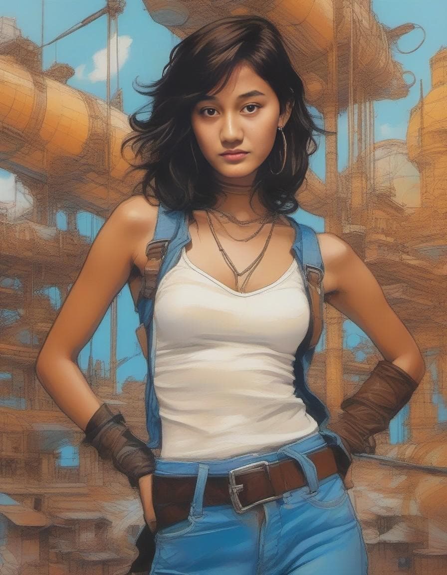 AI generated: an artwork of one women going, in the style of jamie hewlett, hirohiko araki, piratepunk, emerico im...