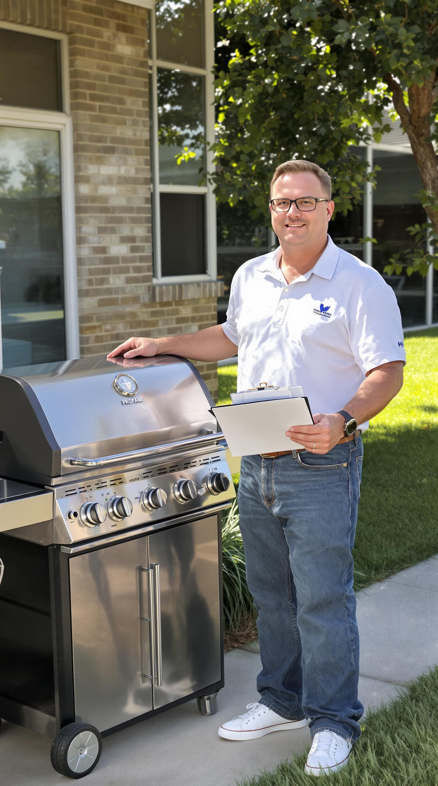 AI generated: A hyper-realistic image of a conservative propane salesman inspired by Hank Hill; clean-cut with nea...