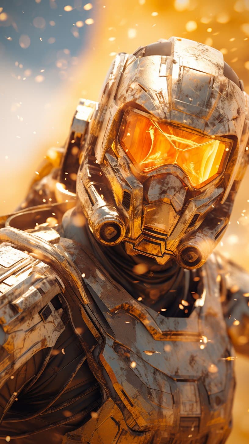 AI generated: Soft focus photography, giant pilot warrior, galactic battle, futurecore, --ar 9:16