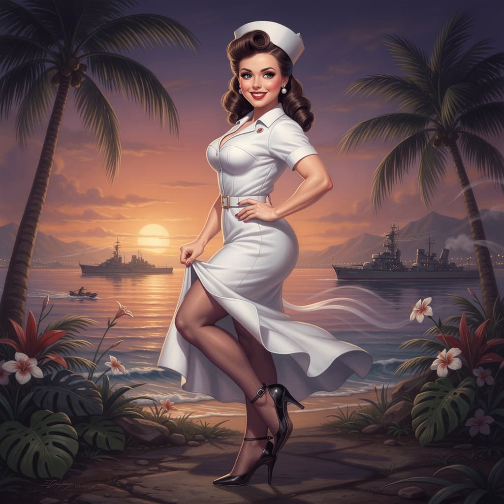 AI generated: PEARL HARBOR NURSE 1942 | Vargas & Elvgren Tribute | 8K Pin-Up Glamour
A stunning WWII nurse in a s...