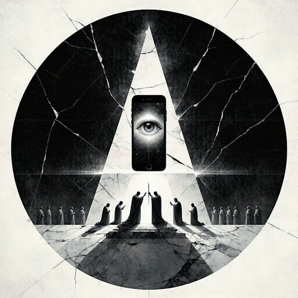 AI generated: “Create a simplified circular logo styled as a cracked ancient Greco-Roman marble sculpture featurin...
