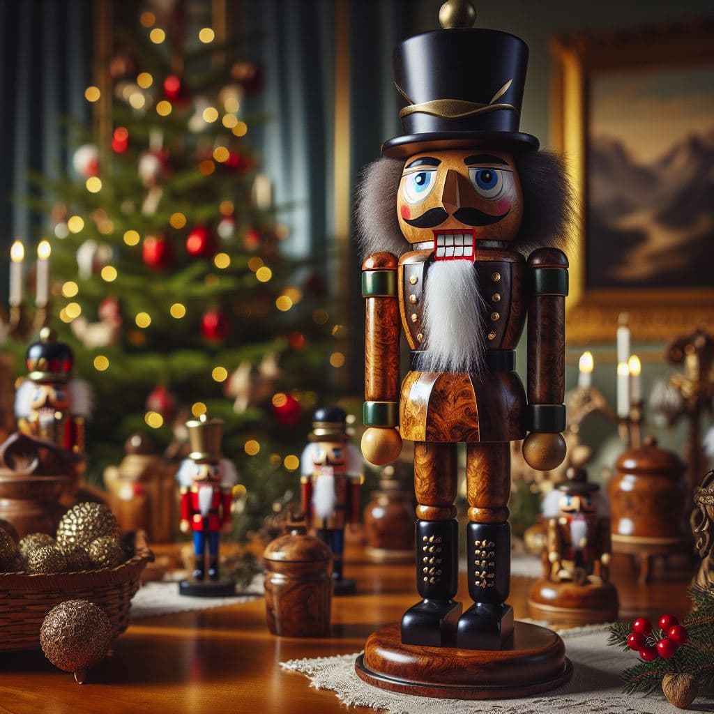 AI generated: A strongly stylized wooden nutcracker from the German Ore Mountains, full body figure, looks like Wa...