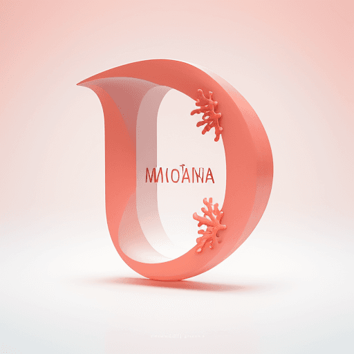 AI generated: create a High resolution modern and elegant logo in the shape of M with coral hair and wearing coral...