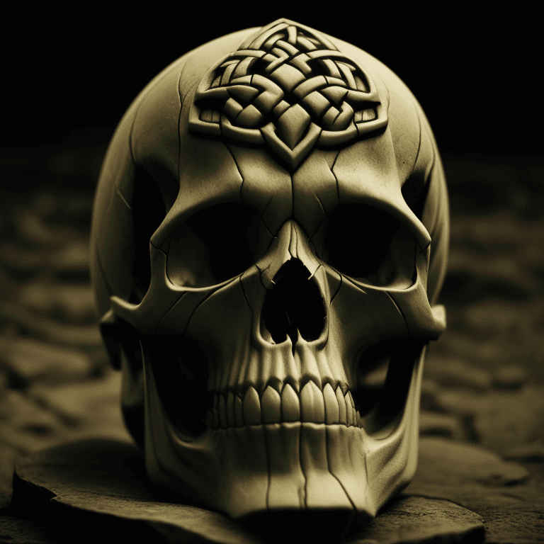 AI generated: Celtic carved skull photographic cinematic