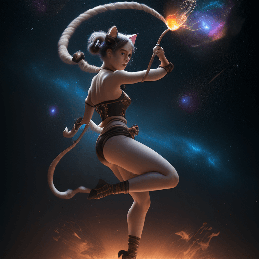 AI generated: cinematic portrait of a young beautiful pretty and cute female with a monkey tail, kitty ears and ca...