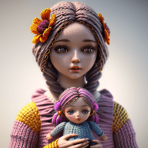 AI generated: Cute knit doll of woman with a flower, intricate artwork, bright colours, octane render, artwork, ci...