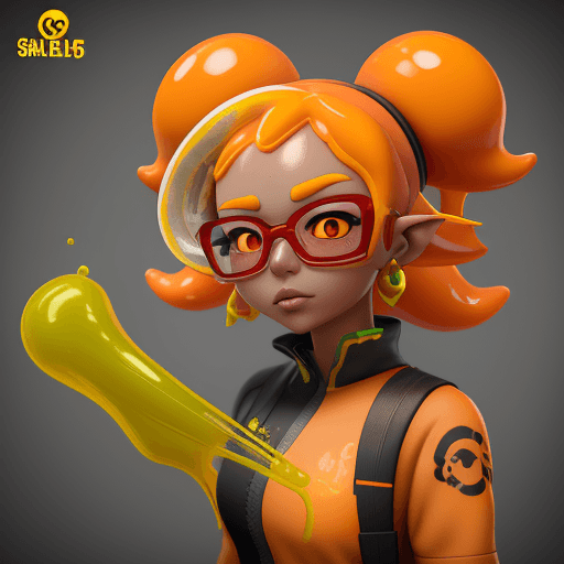AI generated: splatoon 3 character, 3d model, adult lady, chinese street style, unreal engine 5, yellow slime melt...