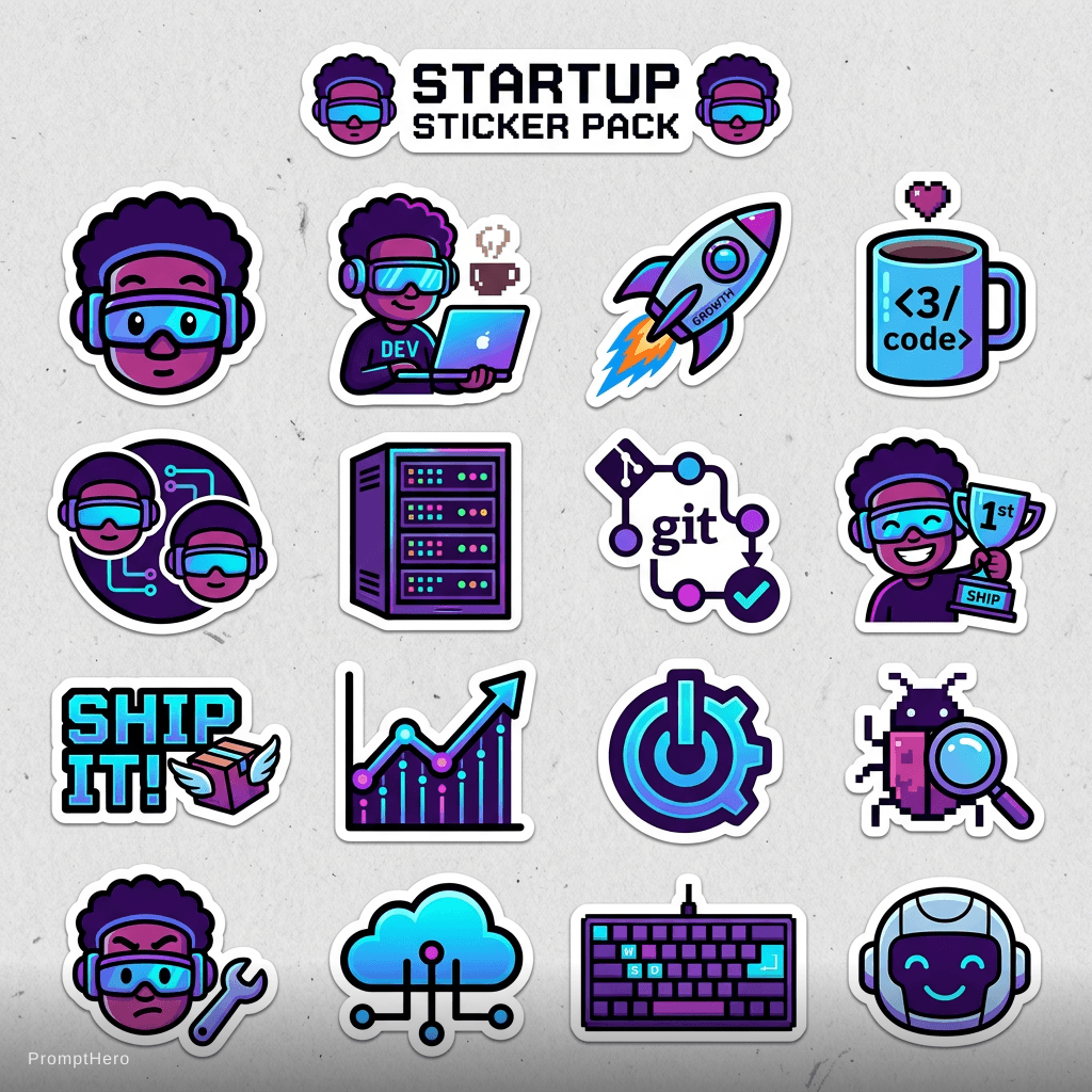 AI generated: tech startup stickers, that parcel ship