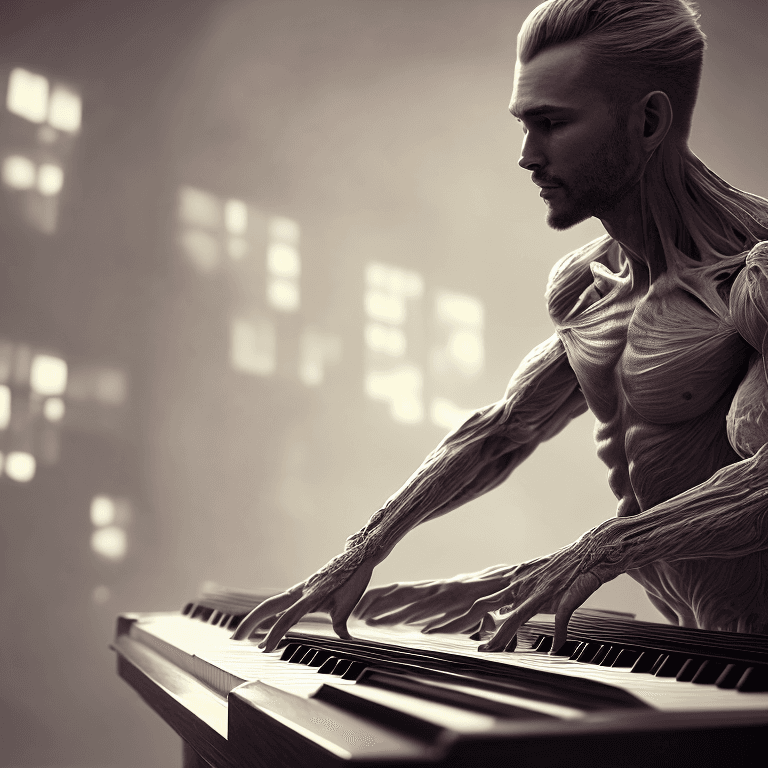 AI generated: pianist, male, intricate details, fineart, max details, Ultra realistic, photo realism, perfect anat...