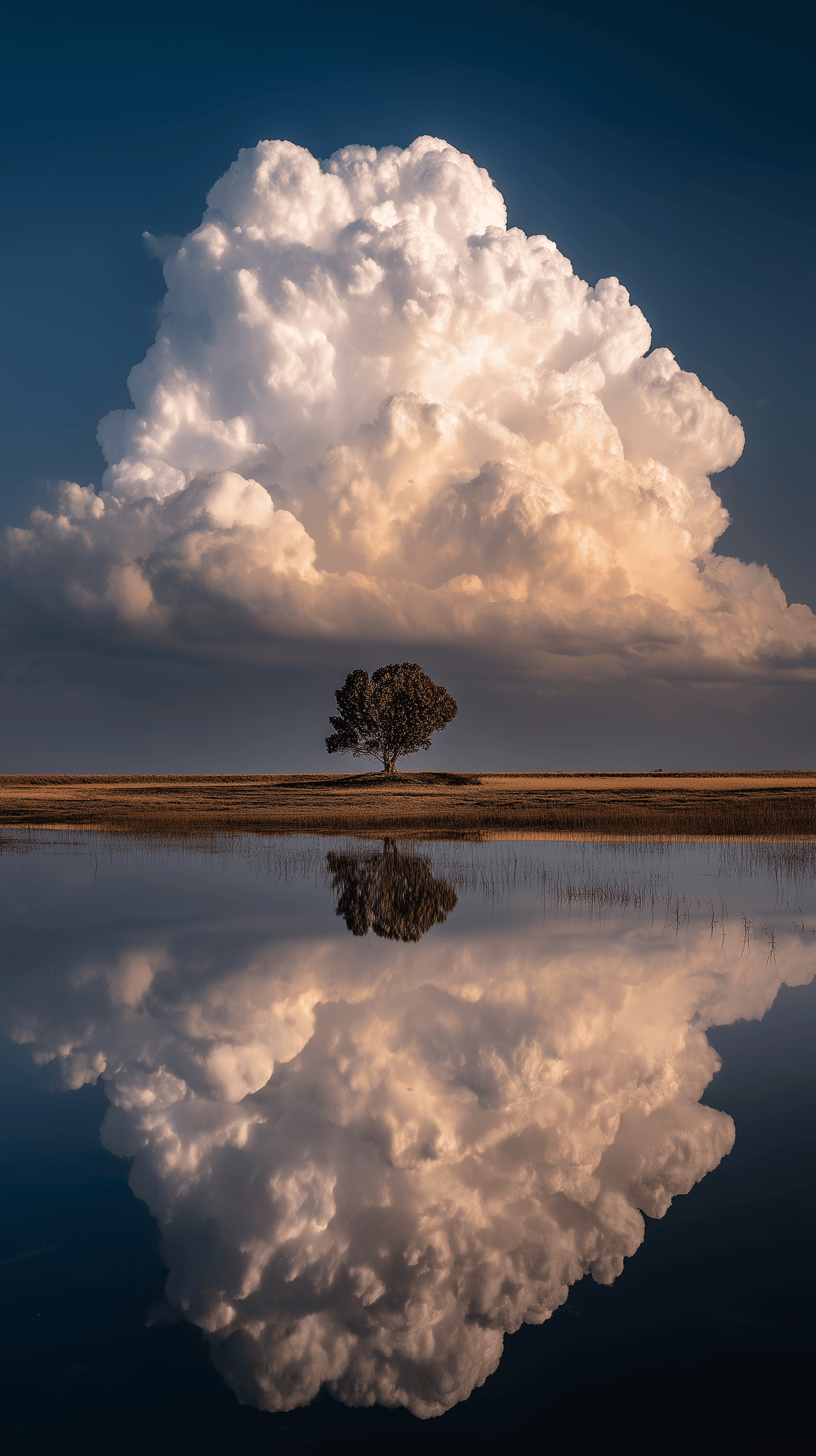 AI generated: photography, minimalistic fine-art, central front composition, horizon centered slightly below midli...