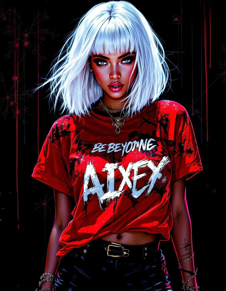 AI generated: Surreal, illustration on dark background beautiful and modern woman Beyoncé, full-length, bold look ...