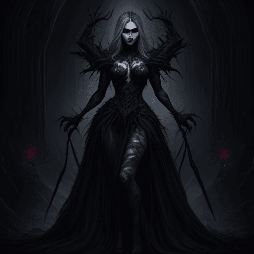 AI generated: a full body portrait of dark queen, dark fantasy randy theme, mystical, zoomed, Dark theme, underwor...
