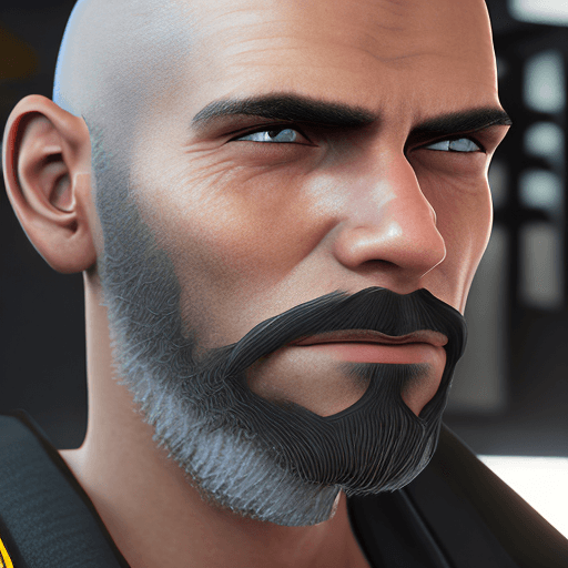 AI generated: One man close-up portrait shaved hair black beard. Overall, workshop, inspection, mechanics, radiolo...