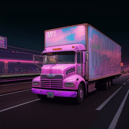AI generated: lofi hiphop vaporwave late night highway vibe photoreal intricate detail truck