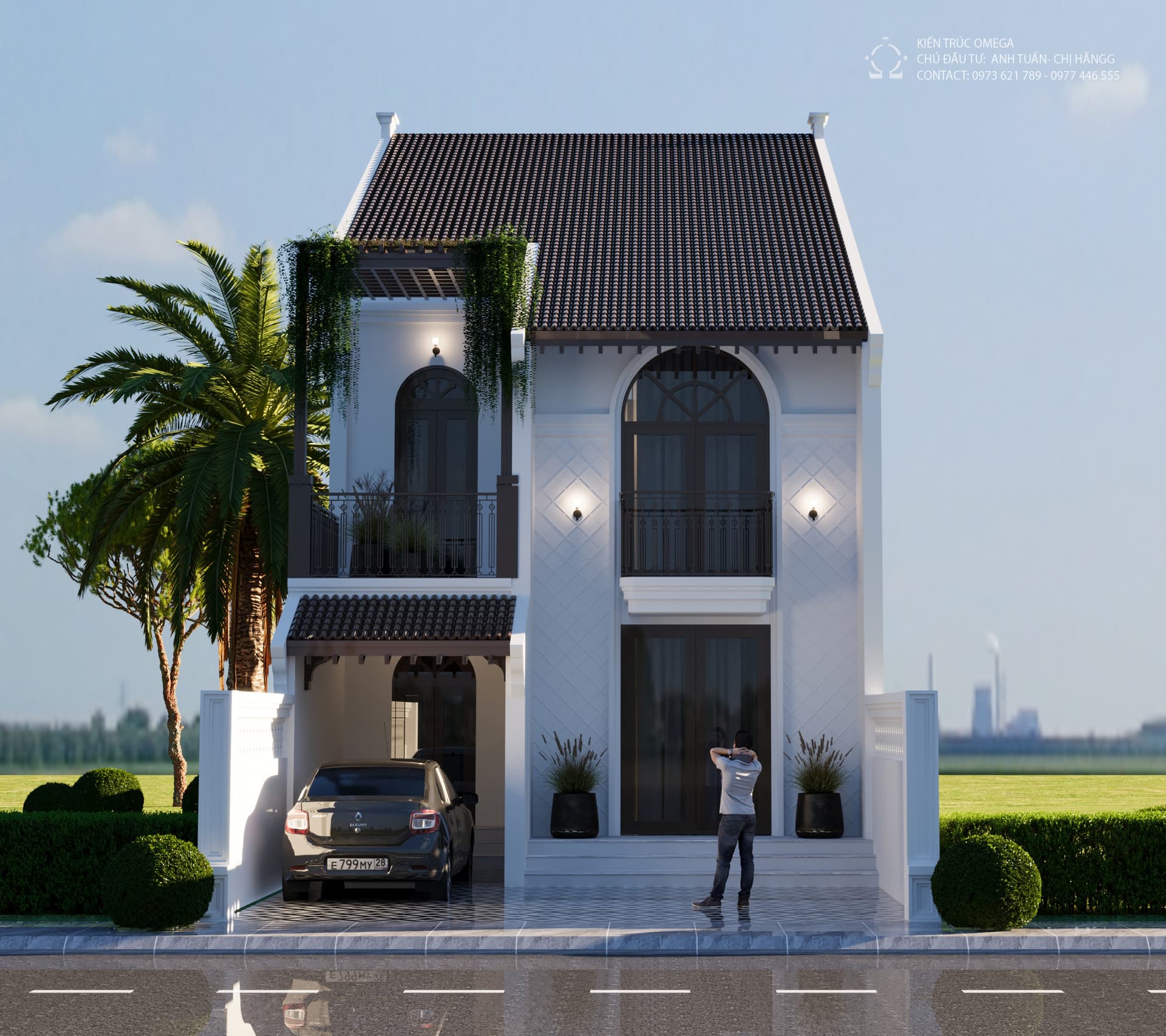 AI generated: indochine-modern mega villa by the sea with swimming pool and green space with beautiful open space ...