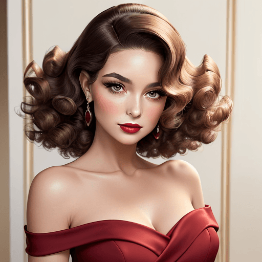 AI generated: A portrait of an elegant woman with a classic glamour style. Her hair is styled in full, bouncy curl...