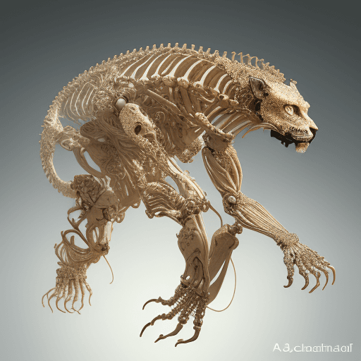 AI generated:  a 3d rendering of a jaguar with its head turned to the side, anatomical fractal, hyperrrealistic bo...