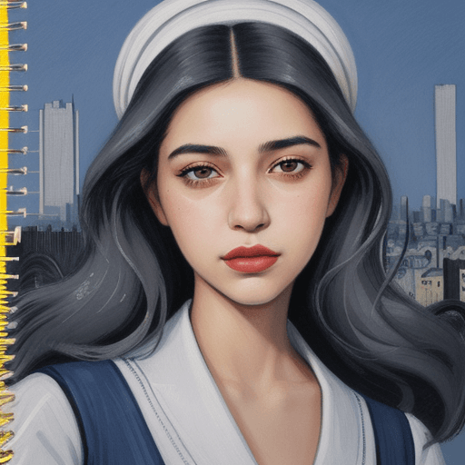 AI generated: drawing of a beautiful woman in a portrait sketchbook, in the style of dynamic expressionist style, ...