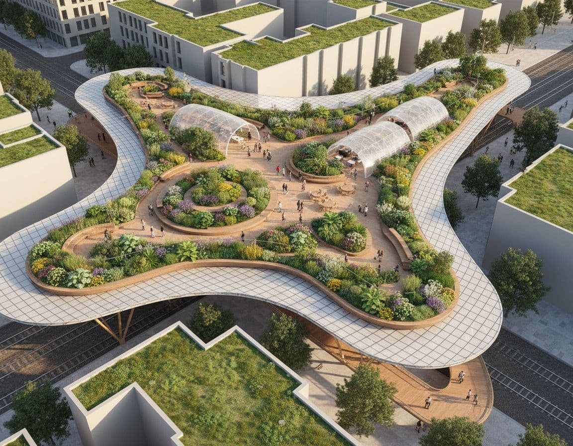AI generated: crea una imagen de un proyecto de arquitectura urbana donde la idea central sea un espacio cubbierto...