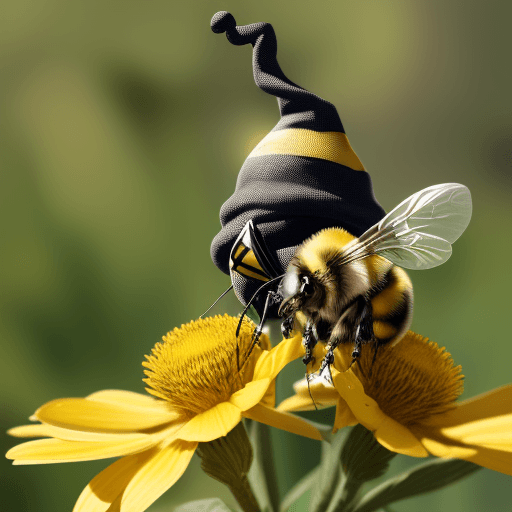 AI generated: a bumblebee wearing a wizard's hat fencing against a greyhound