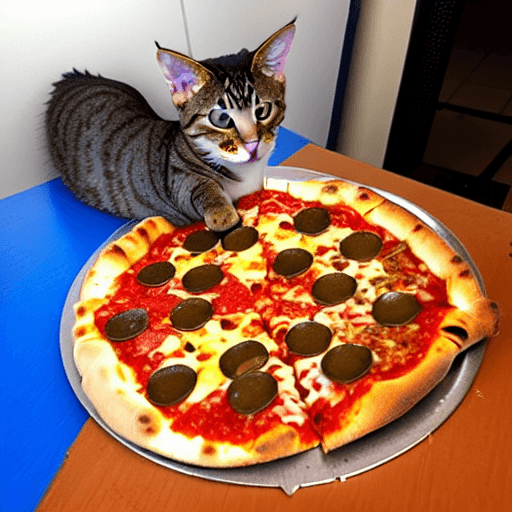 AI generated: Cat eat pizza
