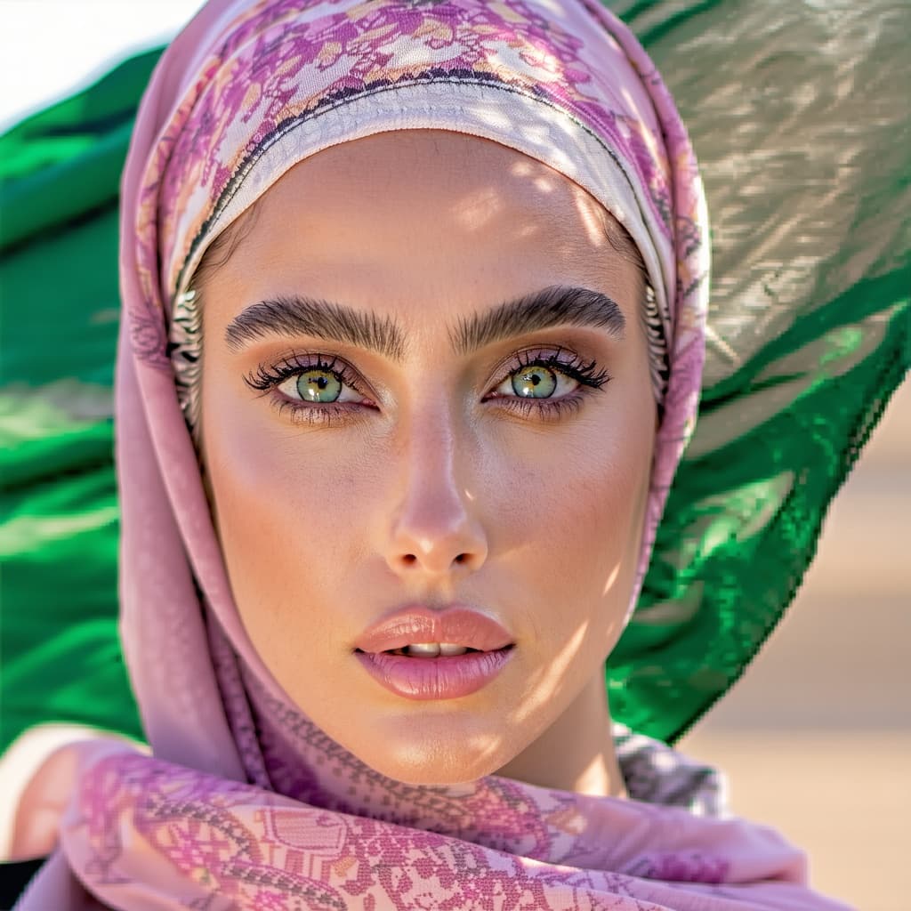 AI generated: a centered Persia fashion model, white, black, intricate background, award-winning photo, hyper-real...