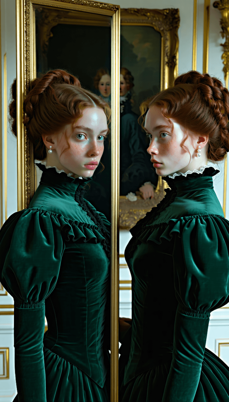 AI generated: Create a professional historical side-view portrait of a gothic female model in Victorian-baroque st...