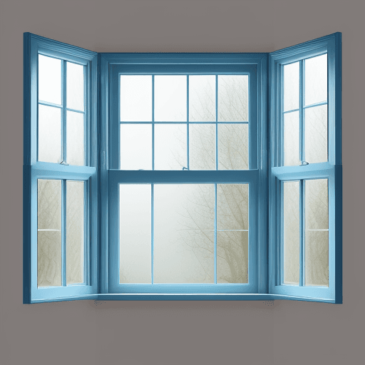 AI generated: window pivoted in the middle in blue and white theme