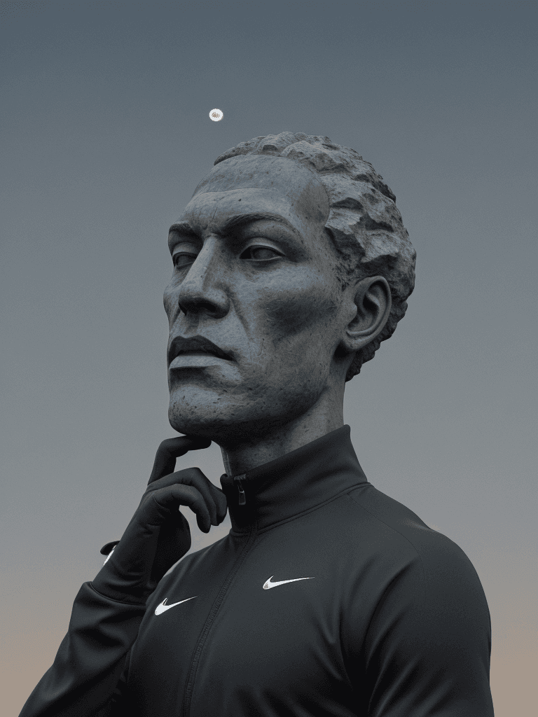 AI generated: man with 🗿head using nike tracksuit, night time, big full moon in the background, ultra realistic, ...