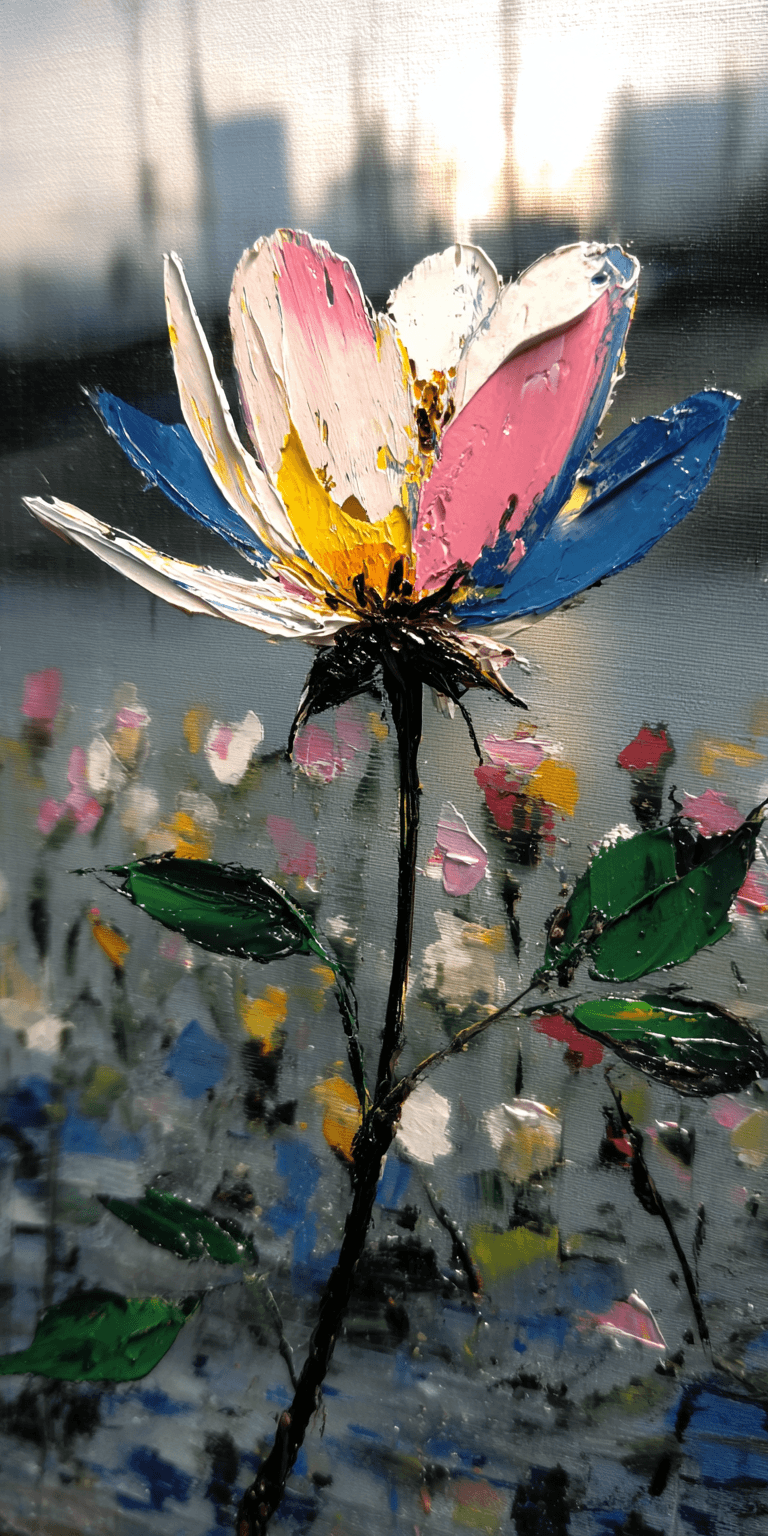 AI generated: rose, close-up, palette knife technique, heavy impasto --chaos 75 --ar 1:2 --profile x3fq9up --styli...