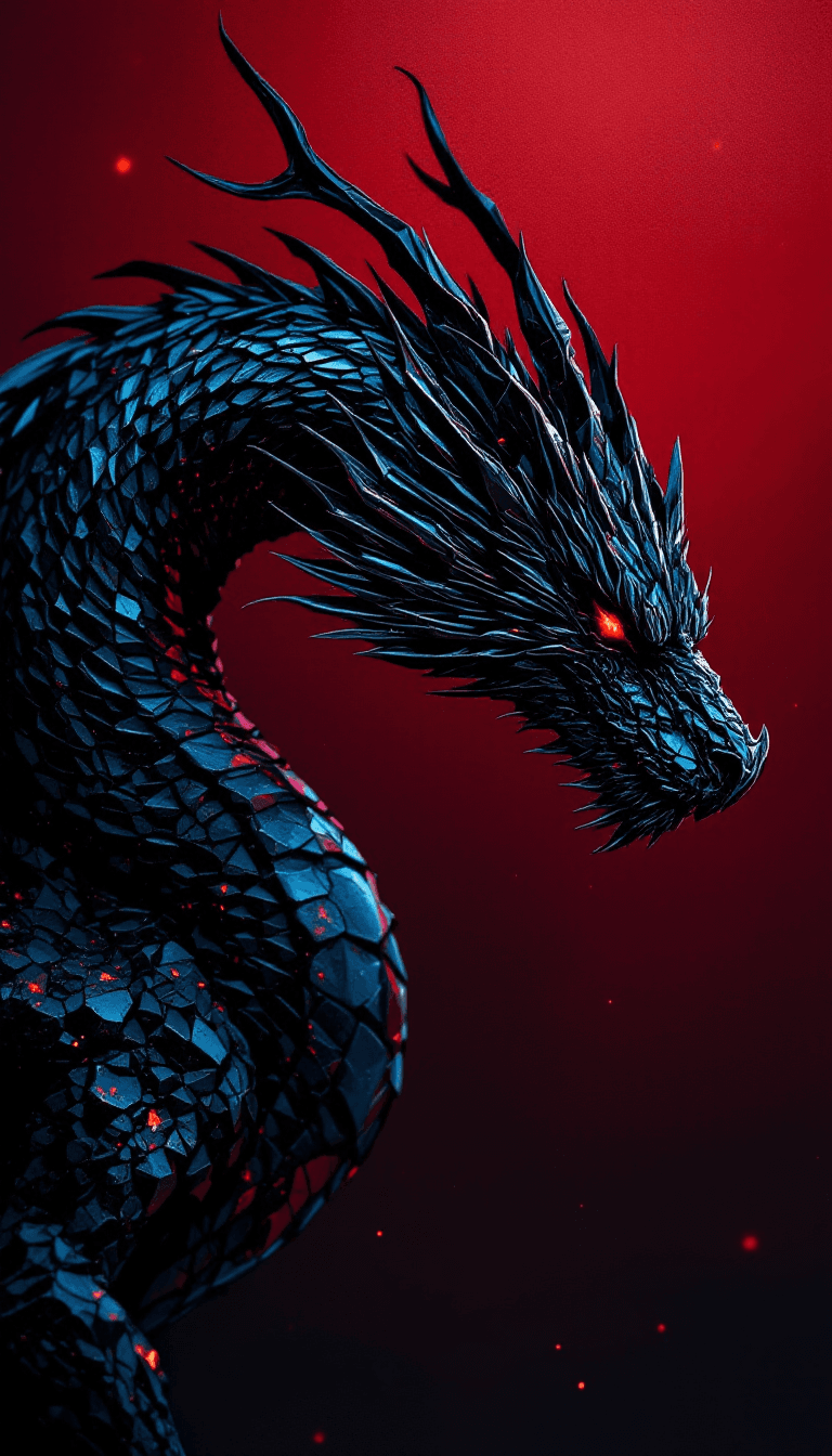 AI generated: A black dragon made from rough black obsidian crystals, in profile, side view, surrealism, pencils, ...
