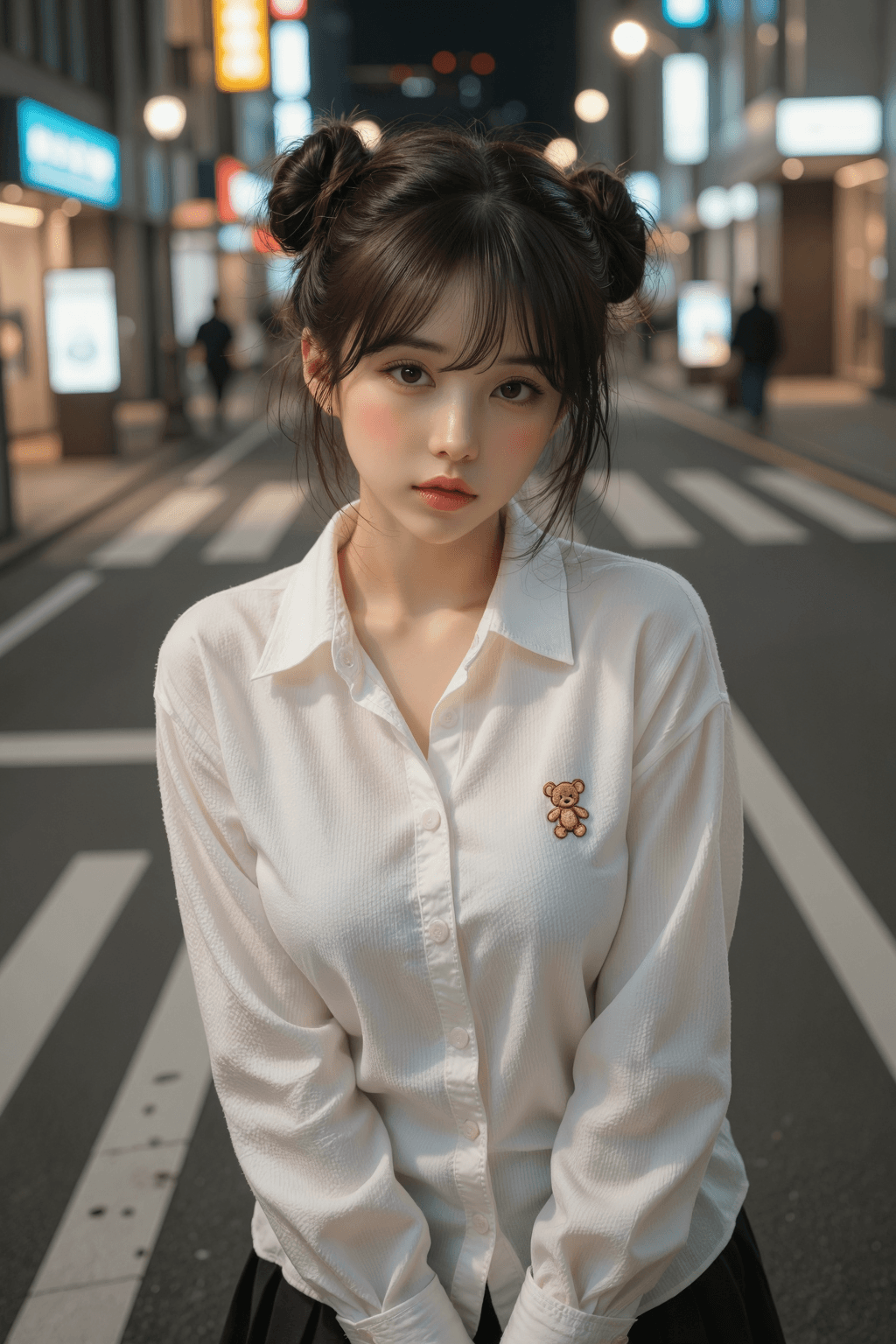AI generated: A highly detailed, photorealistic, cinematic high-angle medium shot of a beautiful young East Asian ...
