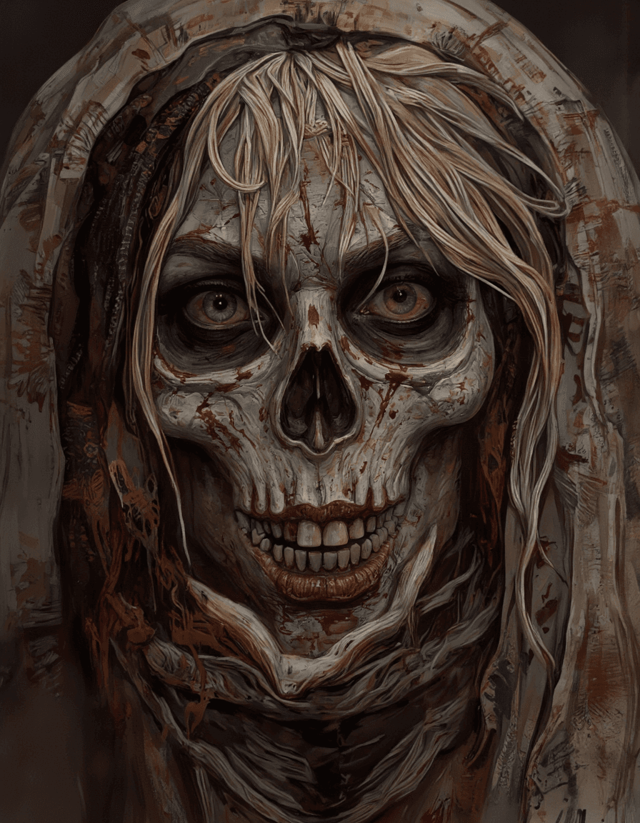 AI generated: day of the dead, in the style of Unreal Engine 5, caricature-like illustrations, exaggerated facial ...