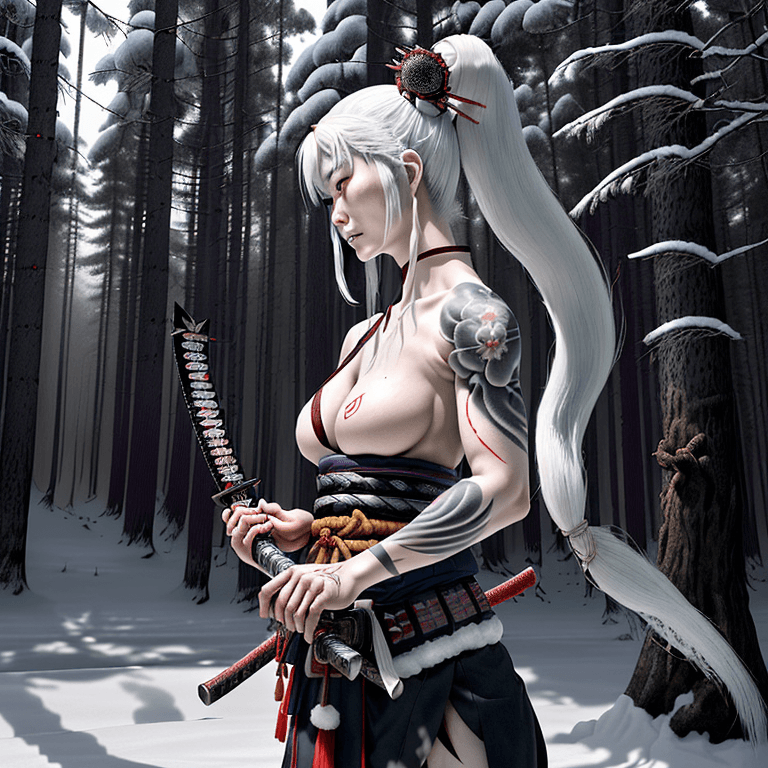 AI generated: In Japan, Akane, a samurai with her beautiful snow-white hair mysteriously tattooed, is called upon ...