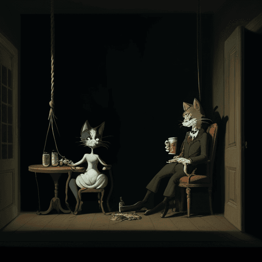 AI generated: “Tom and Jerry in a nighttime scene, depicted as sad and depressed characters in an oppressive room....